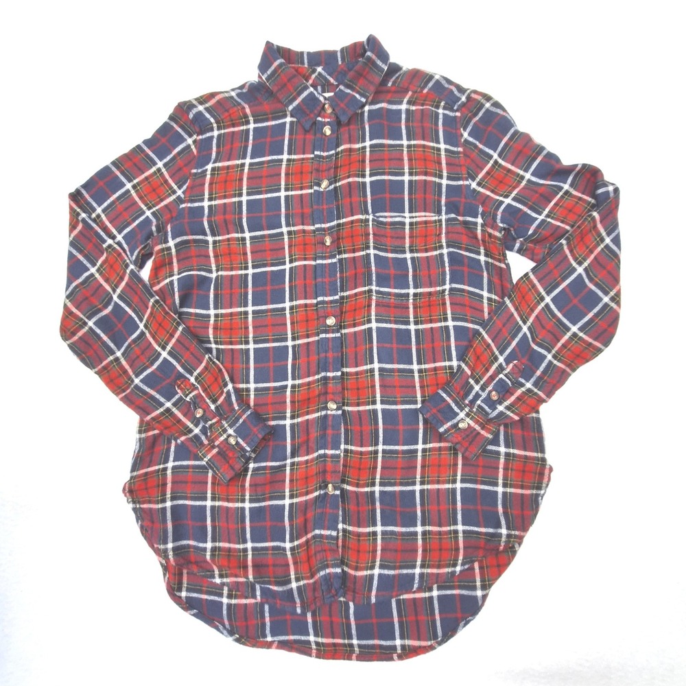 American Eagle Flannel Shirt Womens Small Red Navy Amazingly Soft Boyfriend Fit